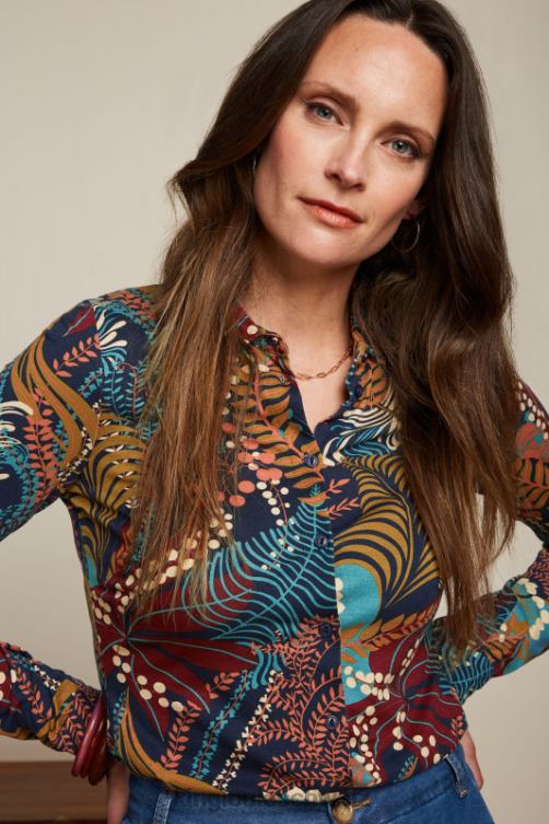 Frauen Bluse Nachtigall King Louie Blau Bekleidung LP84R114