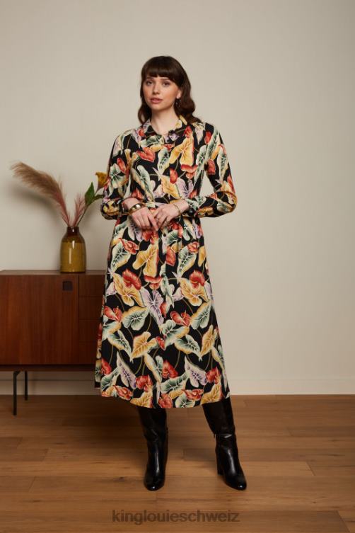 Frauen Olivgrünes Midikleid Marmora King Louie Schwarz Bekleidung LP84R29