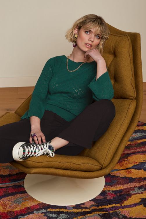 Frauen Audrey Trompetenärmel Herz ajour King Louie Libellengrün Bekleidung LP84R84