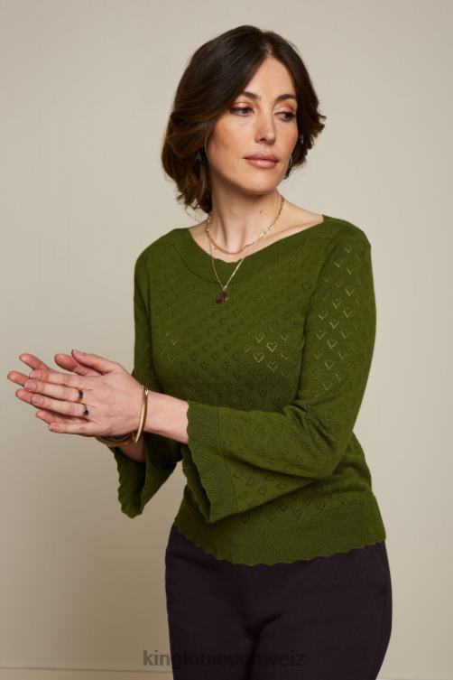 Frauen Audrey Trompetenärmel Herz ajour King Louie olivgrün Bekleidung LP84R83