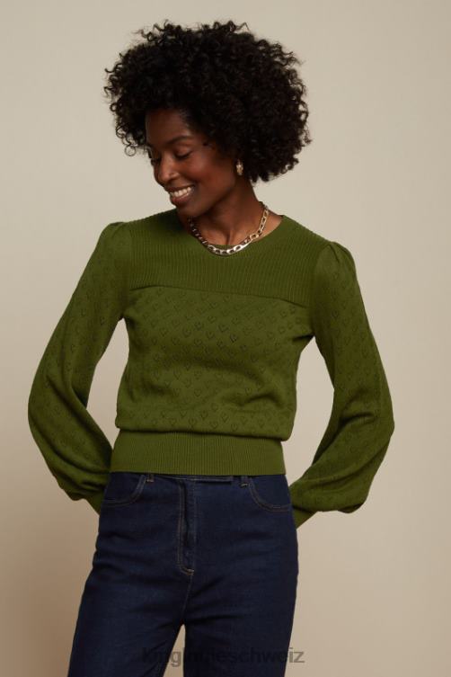 Frauen Bella Glockenärmel-Top mit Herz-Ajour-Motiv King Louie olivgrün Bekleidung LP84R90