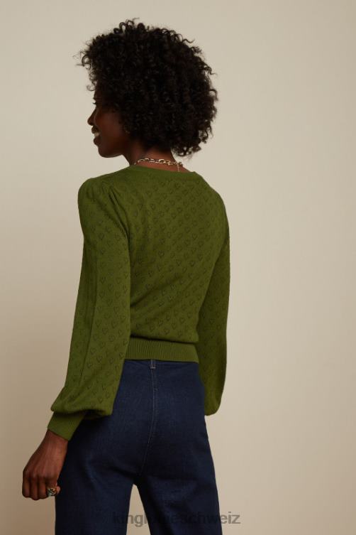 Frauen Bella Glockenärmel-Top mit Herz-Ajour-Motiv King Louie olivgrün Bekleidung LP84R90