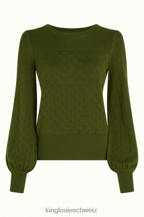 Frauen Bella Glockenärmel-Top mit Herz-Ajour-Motiv King Louie olivgrün Bekleidung LP84R90