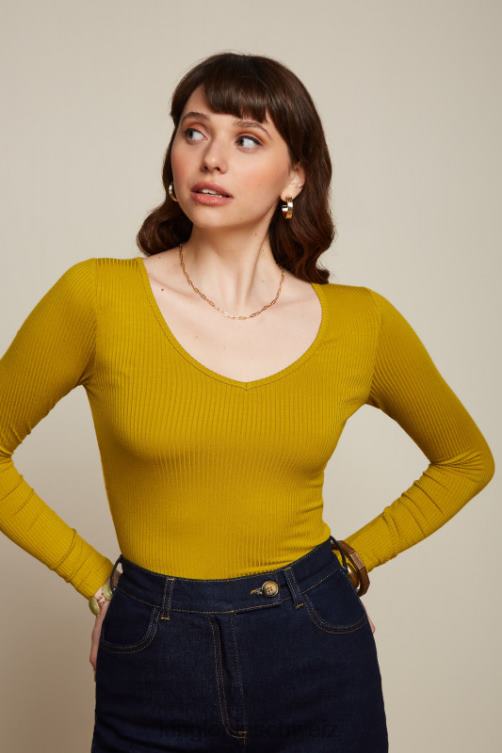 Frauen Carice V Top Uni Rib King Louie Currygelb Bekleidung LP84R50