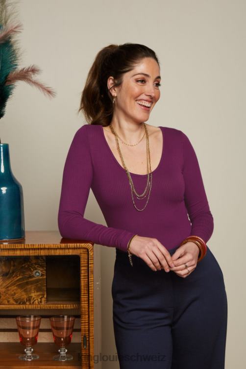 Frauen Carice V Top Uni Rib King Louie Kaspia lila Bekleidung LP84R51