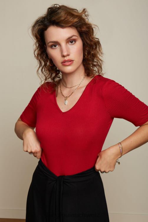 Frauen Carice V Top Uni Rib King Louie Rubinrot Bekleidung LP84R100