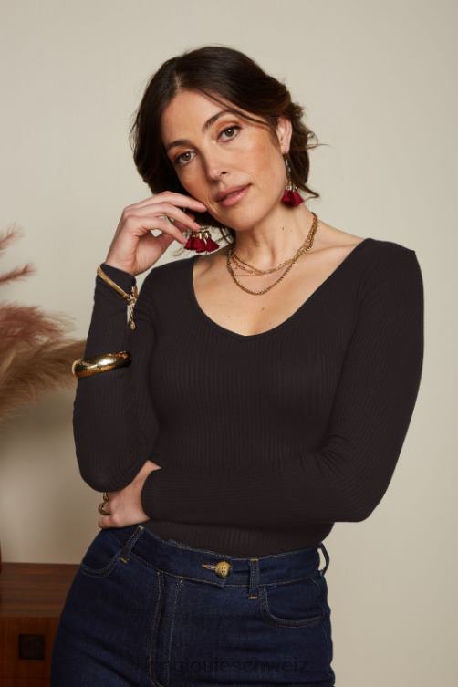 Frauen Carice V Top Uni Rib King Louie Schwarz Bekleidung LP84R52