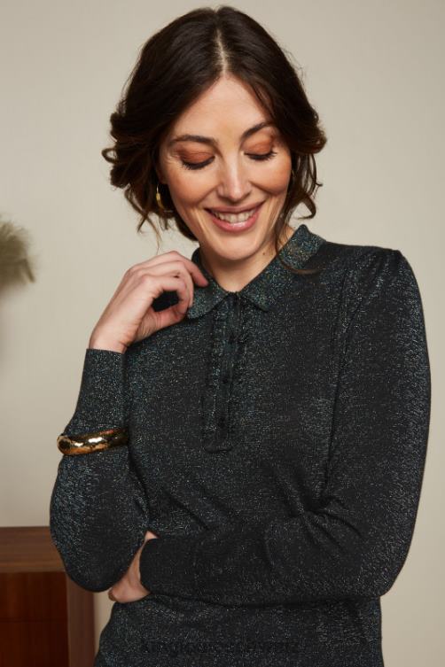 Frauen Polo-Rüschenoberteil Lapis King Louie Schwarz Bekleidung LP84R67