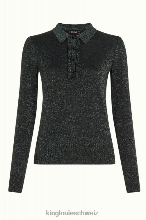 Frauen Polo-Rüschenoberteil Lapis King Louie Schwarz Bekleidung LP84R67