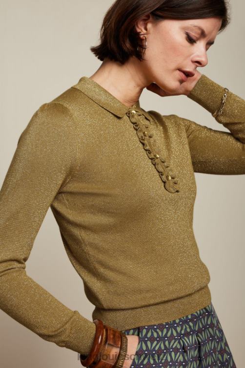 Frauen Polo-Rüschenoberteil in Lapislazuli King Louie goldbraun Bekleidung LP84R65