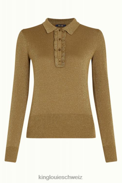 Frauen Polo-Rüschenoberteil in Lapislazuli King Louie goldbraun Bekleidung LP84R65