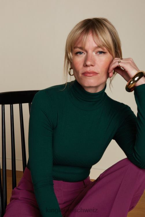 Frauen Rollkragenoberteil, Uni-Ripp King Louie Kieferngrün Bekleidung LP84R47